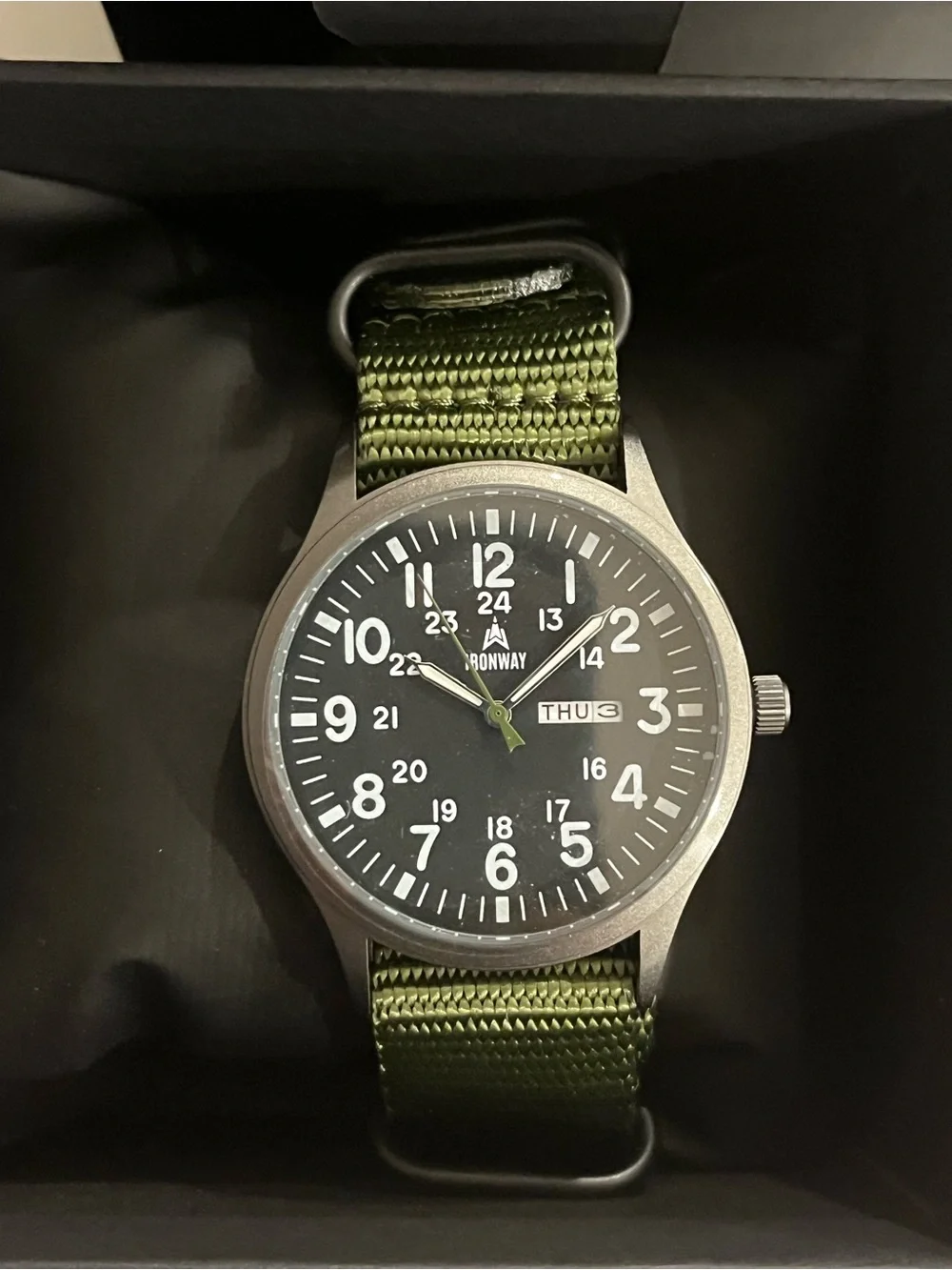 IronWay Men's Field Watch with Olive Green Nylon Nato Strap Quartz NWT 41mm